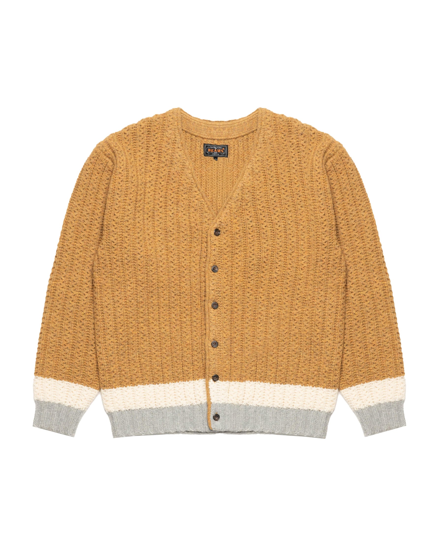 Beams+ Cardigan Rib Stitch Line Color